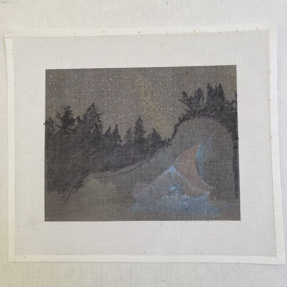Hand Painted Needlepoint Canvas Forest Scene Night